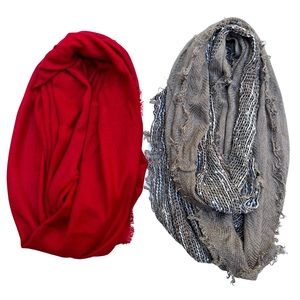Pair of Scarves for Fall (Red Scarf, Brown Shimmer Scarf)